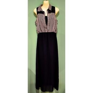 Freebird Sleeveless Maxi Dress With Sheer Striped ‎ Overlay, Blk/Wht, Size S